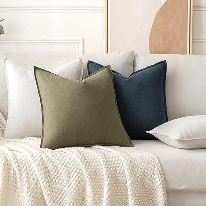MIULEE Decorative Linen Euro Sham Pillow Covers 24x24 Deep Blue | Boho - Image 4
