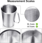 Flutesan 3 Pcs Stainless Steel Measuring Cups Measuring Pitcher with Handle with Markings for Latte Art, Water Pouring 2/4/8 Cup (16/32/64 oz)
