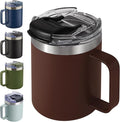 ALOUFEA 12oz Insulated Coffee Mug Cup with Handle, Stainless Steel Travel Coffee Mug with Flip Lid, Double Wall Vacuum Coffee Tumbler,Nut Brown