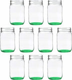 DISCOUNT PROMOS Decorating Mason Jars 12 oz. Set of 10, Bulk Pack - Glass Jars for Overnight Oats, Candies, Fruits, Pickles, Spices, Beverages - Green