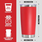 20oz Tumbler Bulk Stainless Steel Tumbler Cup with Lid Vacuum Insulated Double Wall Travel Mug, Durable Powder Coated Travel Coffee Tumbler Mug for Hot & Cold Drinks, Red,8 Pack