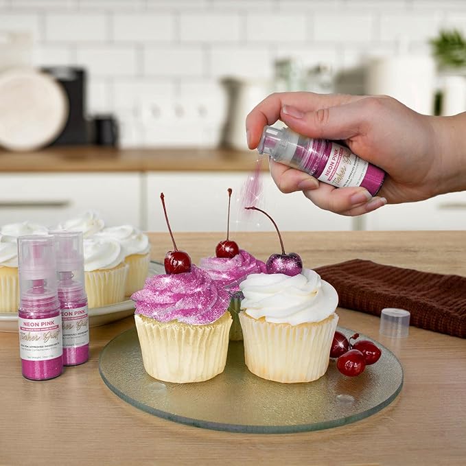 Bakell - Neon Pink Tinker Dust (4g, 1x Mini Spray Pump) Edible Glitter for Food, Desserts, and Beverages!