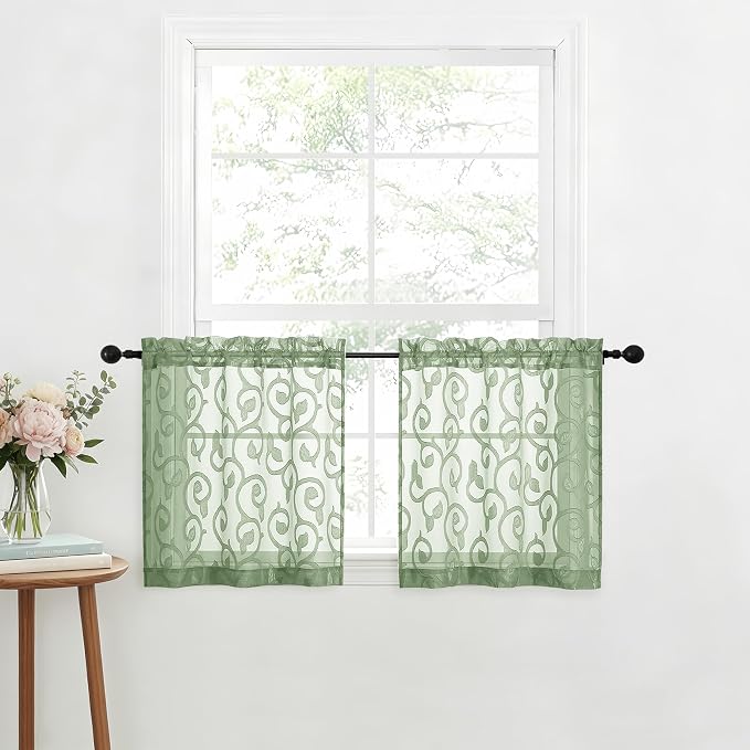 Furman Cafe Curtains 24 Inch Length 2 Panels Set, Elegant Geometric Jacquard by OWENIE