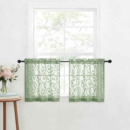 Furman Cafe Curtains 24 Inch Length 2 Panels Set, Elegant Geometric Jacquard by OWENIE