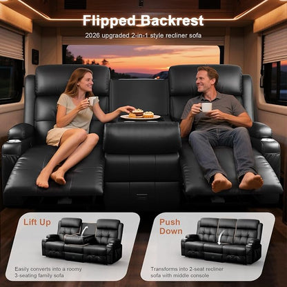 RV Loveseat Recliner Sofa, Oversized Massage Wall Hugger 3-Seater Recliners - Image 3