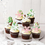 Gyufise 50Pcs Pink Edible Cupcake Cake Toppers Snowflake Cake Decorations for Christmas Winter Frozen Theme Party Supply Decoration Pink White