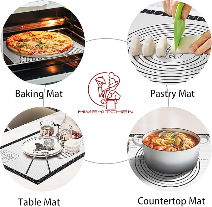 Silicone Pastry Mat for Dough Rolling, Non Stick Silicone Mat for Baking Bread, Pizza, Cookies, Macaron, Silicone Baking Mats with Measurements, Non-slip and Reusable Silicone Mat for kitchen Counter