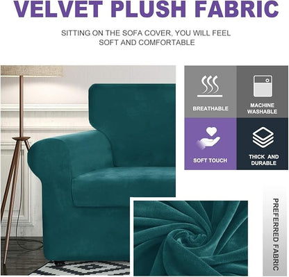 ZNSAYOTX Luxury Velvet Couch Cover 4 Piece Stretch Sofa Covers - Image 3