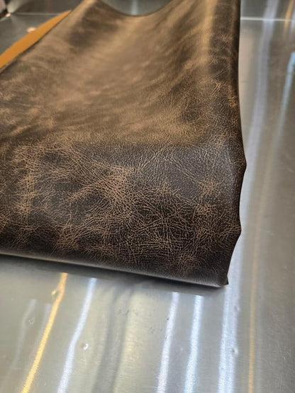 Brown Vintage Distressed Soft Faux Leather Fabric PU Peta Approved Vegan - Image 2