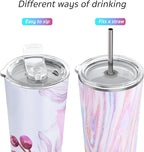THILY Stainless Steel Vacuum Insulated Tumbler 26 oz Triple-Insulated Travel Mug with Splash-Proof Lid, for Iced Coffee and Hot Beverage, Pink Ripple + Lotus Flower