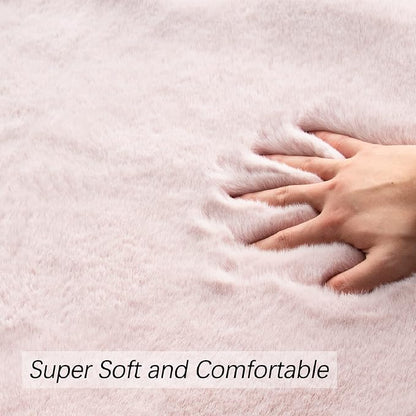 ORINOVA Pink Boho Round Rugs 8ft Large Fluffy Machine Washable Fuzzy Fur Area - Image 4