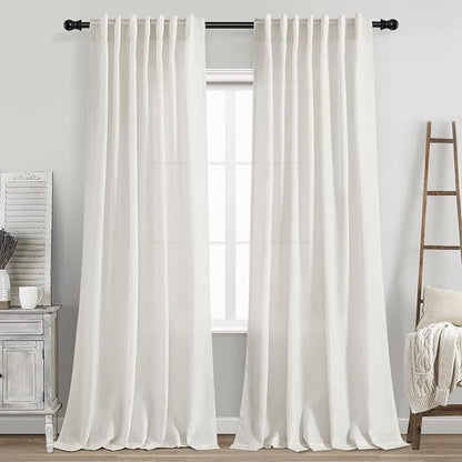 Cream Linen Back Tab Curtains 86 Inch Length by Nanspring