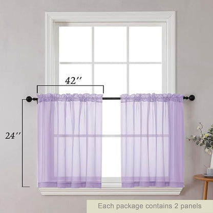 Kitchen Curtains 24 Inch Length Tier 2 Pieces, Lavender Sheer Curtain Solid - Image 2