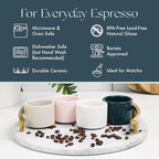 Folk Ceramics Leonard Ceramic Espresso Cups | Modern Stackable Demitasse Mugs for Espresso | Thick Walled, Handleless, Durable, Dishwasher & Microwave Safe | Set of 2, 3oz | Blue Emerald