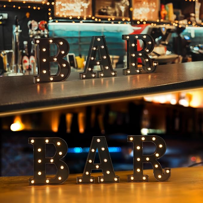Foaky Black LED Letter Lights for Room Decor - Bedroom Wall Decor, Alphabet Lights for Home, Wedding, Party - Battery Operated （L）