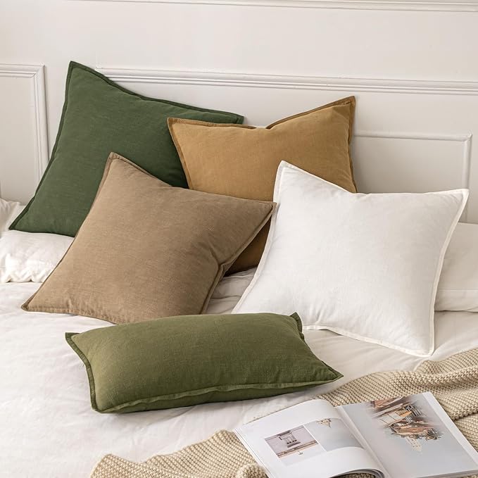 MIULEE Decorative Linen Euro Sham Pillow Covers 24x24 Mustard Yellow | Boho - Image 5