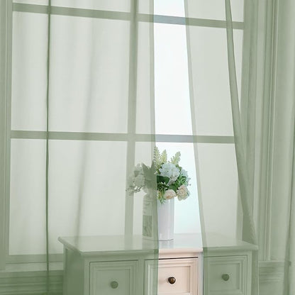 Sage Green Sheer Curtains 78 Inches Long 2 Panels - Image 2