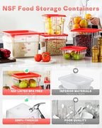 4QT NSF Food Storage Containers with Lids: 4 PCS [Total Food Grade][Hot&Cold Resistant] Commercial Clear Food Storage Containers for Restaurant Kitchen Proof Dough, Measuring Spoons Included(Red)