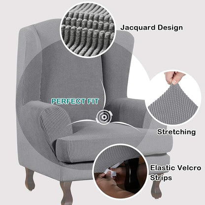 Turquoize Wingback Chair Covers 2 Piece Wing Chair Slipcover Stretch Slipcovers - Image 3