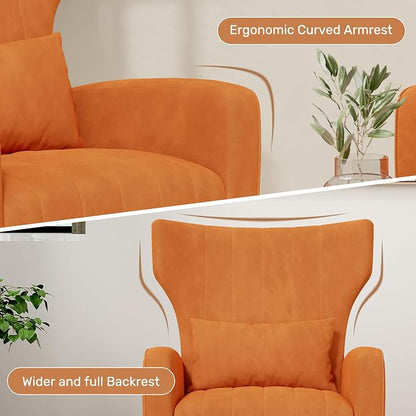 Nebuaegis Orange Velvet Accent Chair Set of 4, Wingback Chair - Image 3