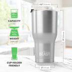 Beast 40 oz Tumbler Stainless Steel Vacuum Insulated Coffee Ice Cup Double Wall Travel Flask (Stainless Steel)