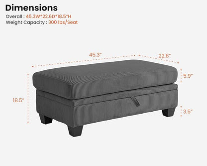 CHIC HOUSE Middle Module for Modular Couch, Corduroy Customizable Chaise - Image 2