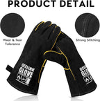 QeeLink Welding Gloves - Heat Resistant Leather and Fireproof Stitching for Fireplace Fire Pit Wood Stove BBQ Gardening Gear
