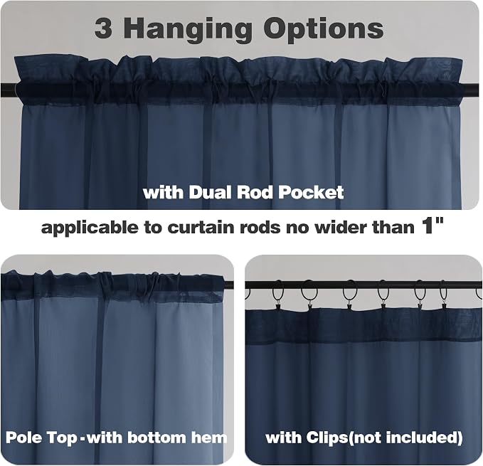 Chyhomenyc Navy Blue Sheer Curtains 96 Inches Long 2 Panels, Light Filtering - Image 5