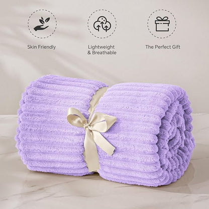 BEDELITE 3D Ribbed Pastel Lilac Fleece Throw Blanket - Image 4