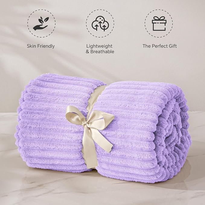 BEDELITE 3D Ribbed Pastel Lilac Fleece Twin Blanket - Image 4