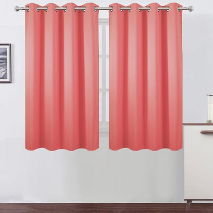 Coral Blackout Curtains 52 x 54 Inch Length/Set of 2 Curtain Panels/Thermal by Lemomo