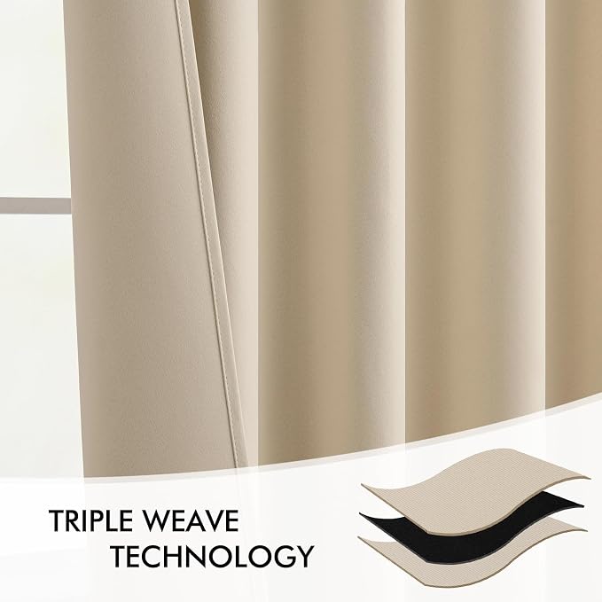 MIULEE Cream Beige Back Tab Blackout Curtains 52x102 Inch Long 2 Panels Set | - Image 7