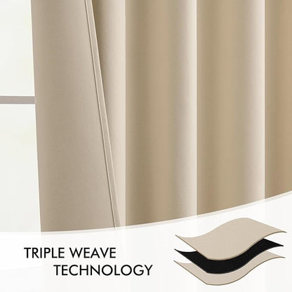 MIULEE Cream Beige Back Tab Blackout Curtains 52x94 Inch Long 2 Panels Set | - Image 7