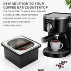 Espresso Knock Box,Stainless Steel Coffee Pucks Container, with Steel Holder and Noise Reduction Rubber Ring (7.28 x 6.8 x 4.25 inch)