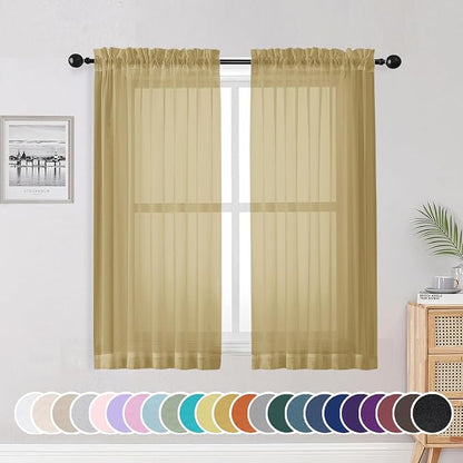 Sheer Curtains 54 Inch Length 2 Panels Set by OWENIE