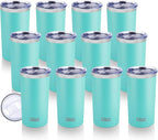 HASLE OUTFITTERS 12oz Skinny Tumbler Bulk, Slim Tumblers Set with Lid, Double Wall Stainless Steel Insulated Travel Coffee Mug, Durable Powder Coated Travel Water Cup(Mint Green, 12)