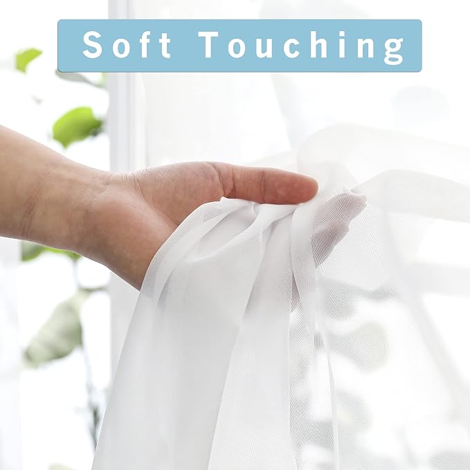 Extra Long White Sheer Curtains 144 inch 2 Panels Set, Translucent Backdrop - Image 4