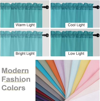 Turquoise Kitchen Curtains 30 Inch Length Tier 2 PCS, Solid Soft Half Curtains - Image 5