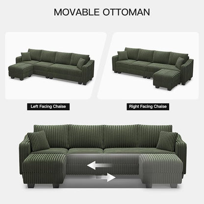 Belffin Sectional Couch with L-Shape Chaise L Shaped Couch with Ottoman - Image 4