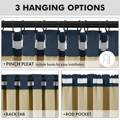 MIULEE 100% Blackout Linen Curtains 42 x 90 Inch Midnight Blue 2 Panels | - Image 5