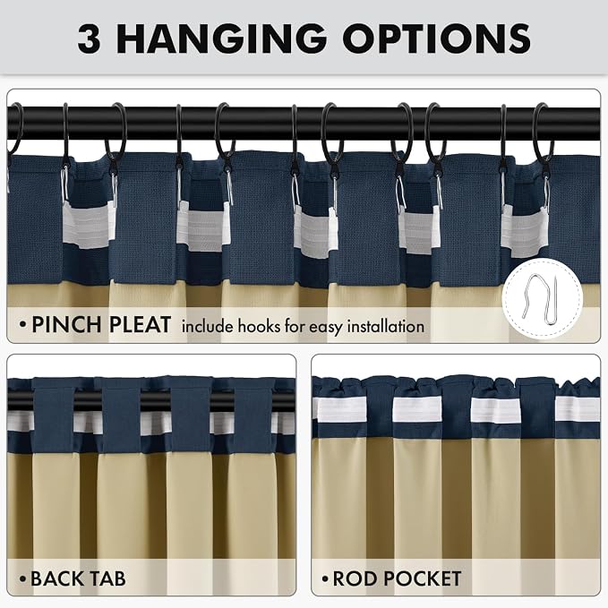 MIULEE 100% Blackout Linen Curtains 42 x 72 Inch Midnight Blue 2 Panels | - Image 5