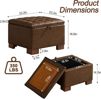 WUTUTUEE 24" Faux Leather Square Storage Ottoman - Image 2