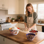 TP Large Mixing Bowl Set with Lids, Melamine Nesting Bowls Set for Pasta Baking Salad Mixing, Set of 3, Aztec Bloom