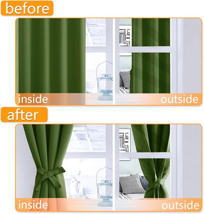 Blackout Curtains for Bedroom, Olive Green, 52 x 63 Inch 2 Panels | Thermal - Image 4