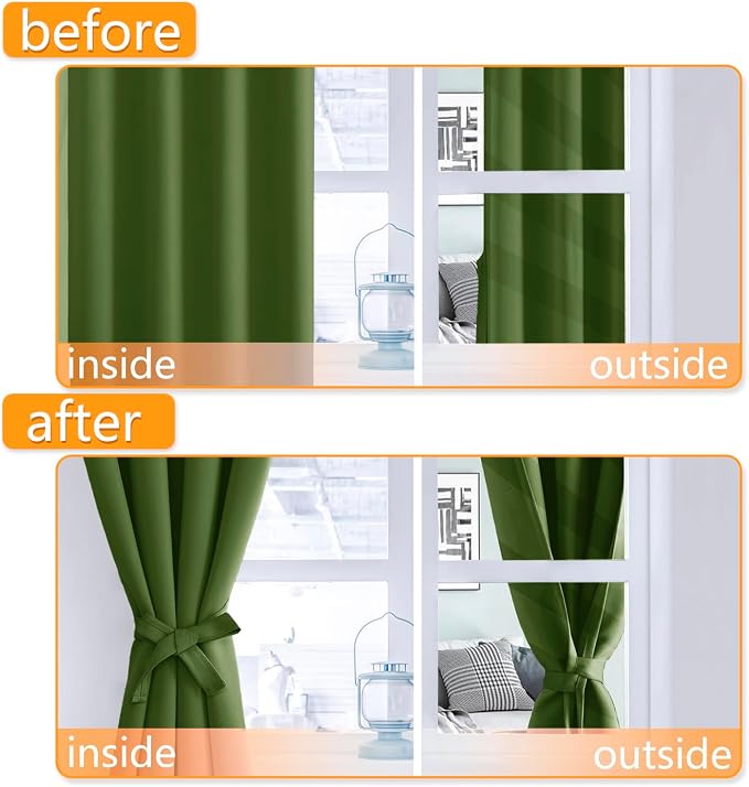 Blackout Curtains for Bedroom, Olive Green, 52 x 45 Inch, 2 Panels | Thermal - Image 4