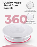 Kootek Cake Decorating Kit Baking Supplies Cake Turntable with 2 Frosting Straight Angled Spatula 3 Icing Smoother Scrapers Baking Accessories Tools for Beginners and Pros, Pink