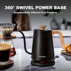 Nueve&Five Gooseneck Electric Kettle with Thermometer， Black Electric Kettle 1L with Auto Shut-Off，1000W Hot Water Kettle of Stainless Steel， Pour Over Kettle for Coffee & Tea