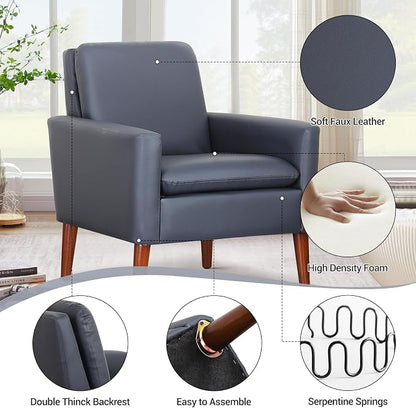 Faux Leather Accent Chair Upholstered Living Room Arm Chair Comfortable Reading - Image 3