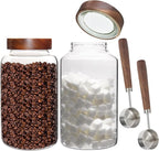 Glass Coffee Jars Spice Jar Round Storage Canister with Wooden Lid Clear Glass Food Jar for Pantry Sugar Tea Coffee Bean Spice Nuts Cookies Bath Salts (2300ml/77oz-2PACK(with spoon）)