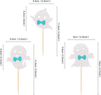 24Pcs Ghost Cupcake Toppers - Bule Halloween, Bule and White Halloween Birthday Decorations, Bule Halloween Baby Shower Decor, Ghost Decorations, Halloween Gender Reveal Decorations
